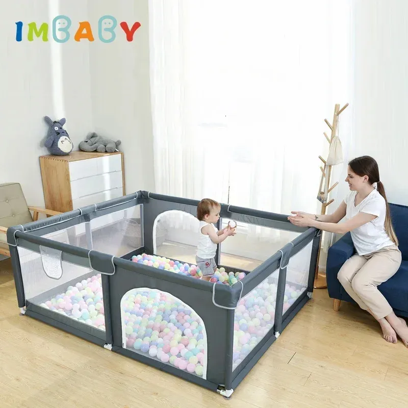 Baby Rail IMBABY 150 180 cm Box con palline Piscina Parco giochi con doppie porte Box per bambini Barriera di sicurezza per interni Recinzione per bambini 231204