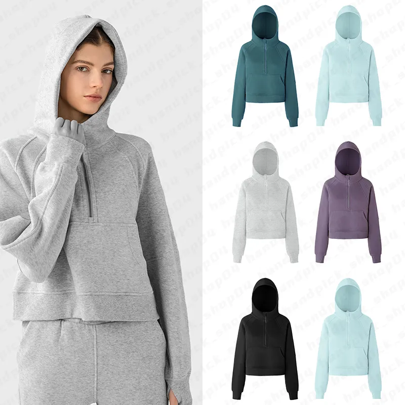 Lu yoga kıyafetler kadın spor ceketi fitness hoodie gevşek yarım fermuarlı ceket yoga palto thumbhole casual giyim moda üst A-18