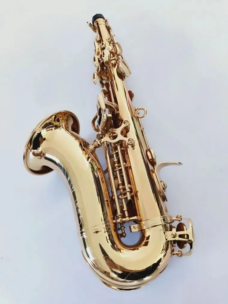 Novo saxofone soprano curvo S-991 chave de ouro latão sax profissional bocal remendos almofadas palhetas dobrar pescoço aaa