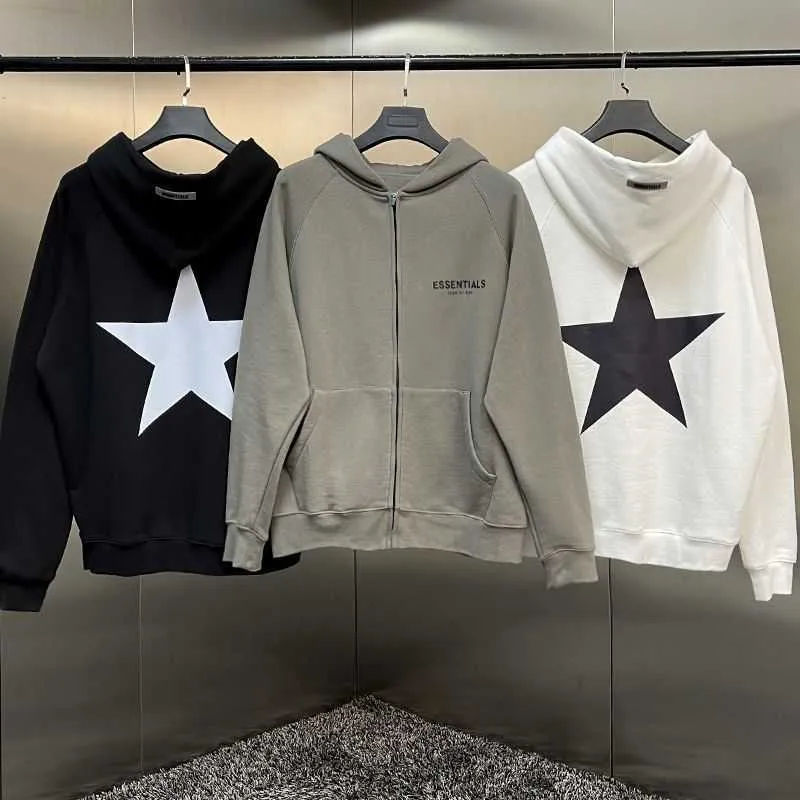 ضباب خمسة نجم Zipper Hoodie للرجال الجديد Instagram فضفاضة وبسيطة متعددة الأزياء معطف الزوجين