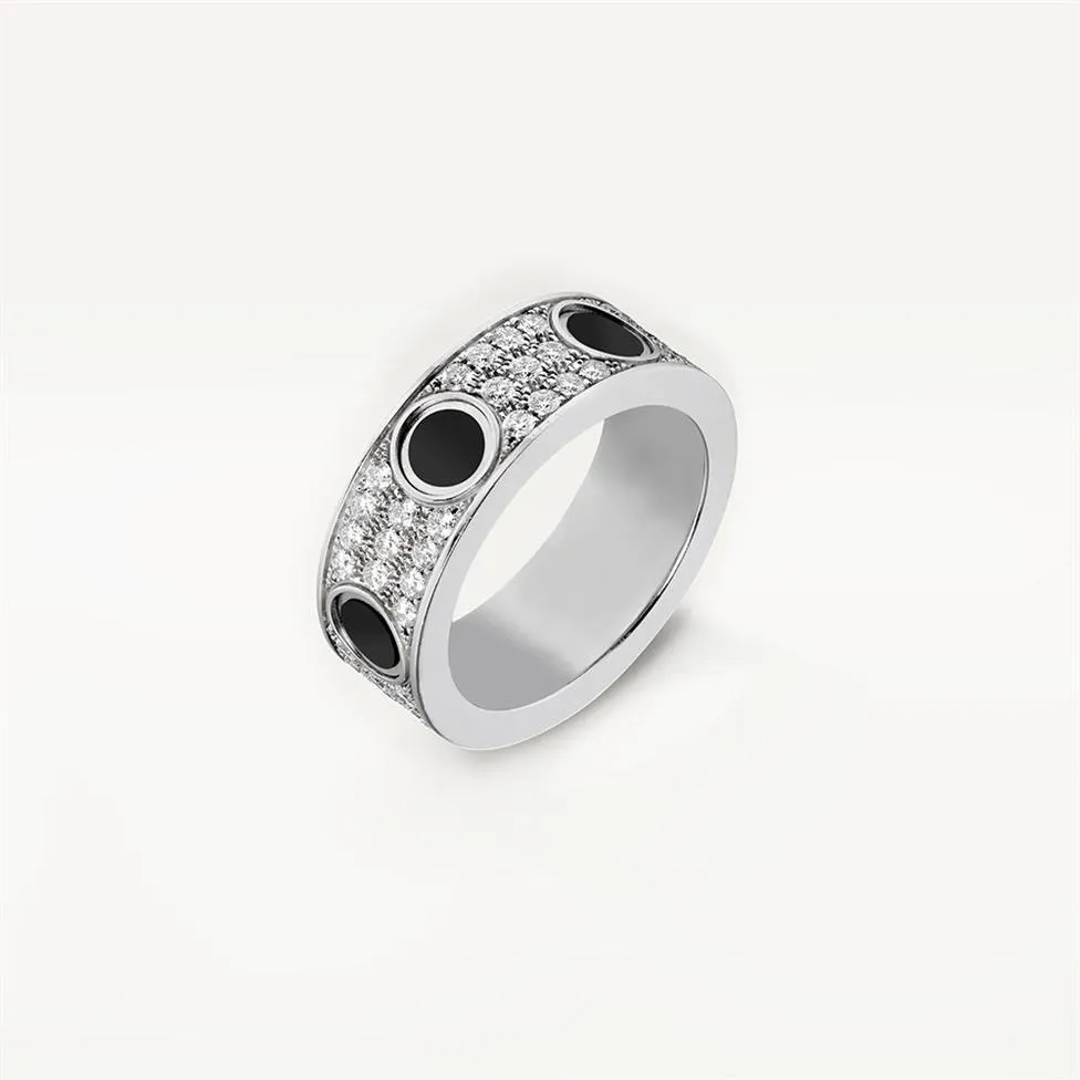 Haute édition Bagues d'amour en céramique noire Bande de mariage Femmes Hommes Vis Marquage 3 rangées de diamants pavés en acier titane 316L Designer Jewel270t