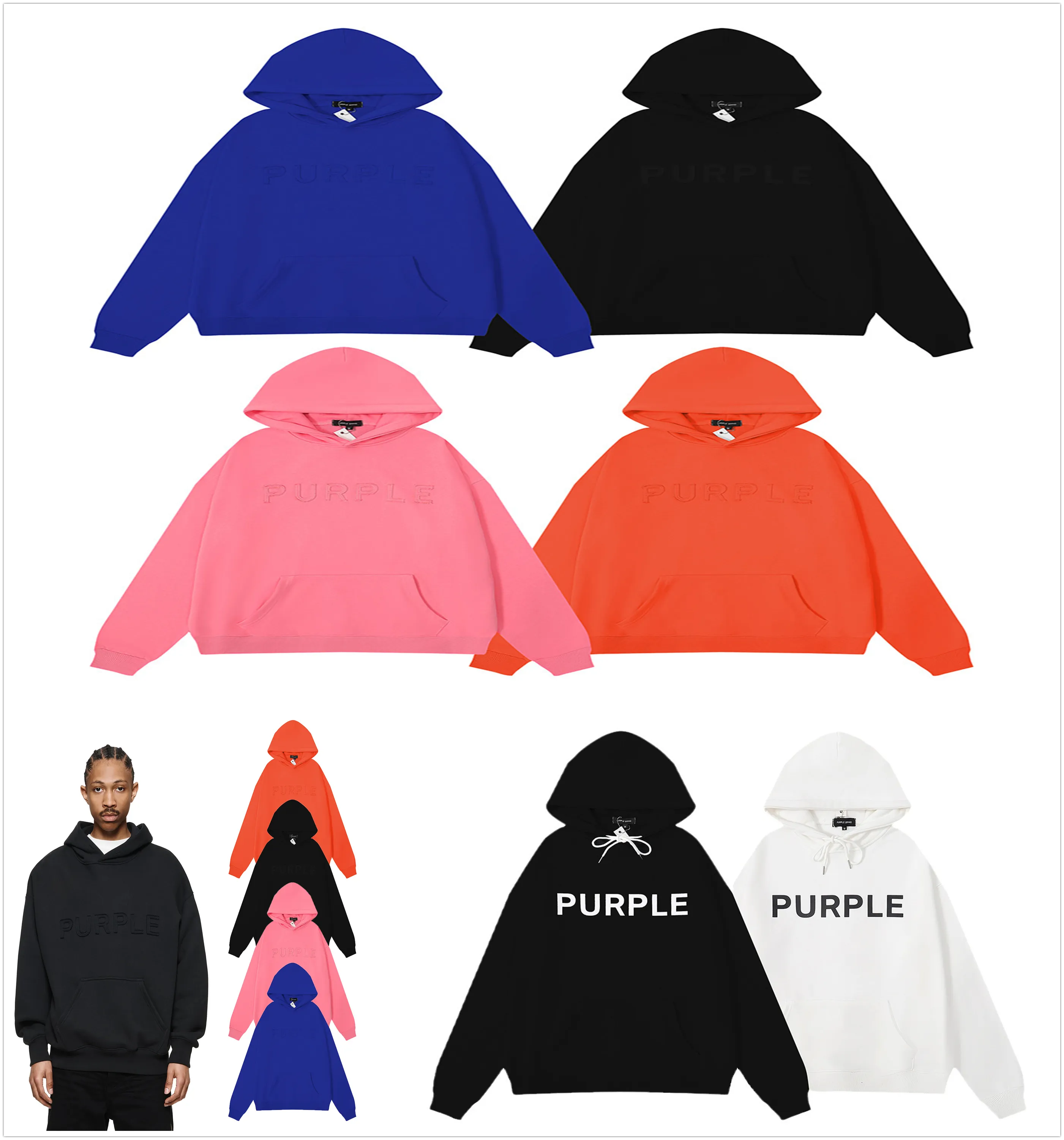 Purple hoodie designer hoodies tröja hoody klassiska bokstäver i samma färg broderi tryck mångsidig avslappnad lös terry par kläder lila märke 2023