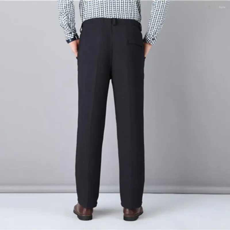 Pantalon pour hommes Costume de poche latérale Hommes Polaire Épaissi Doublé Hiver Élastique Taille Haute Poches pour d'âge moyen