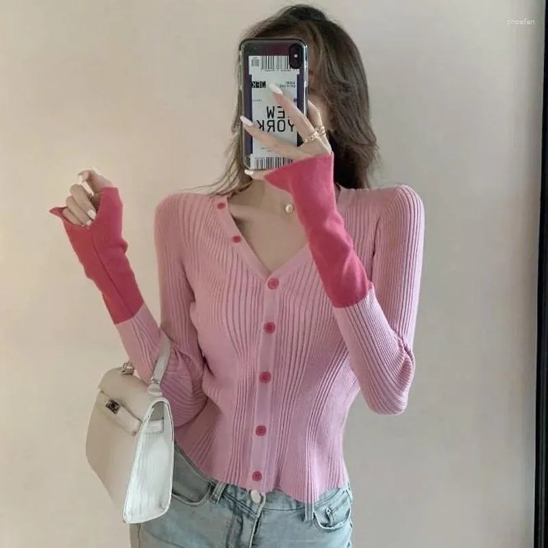 Women's Sweaters Knitted Top For Women V-neck Cardigan Ladies Blue Sale Winter 2023 Jersey Designer Streetwear Korean Style