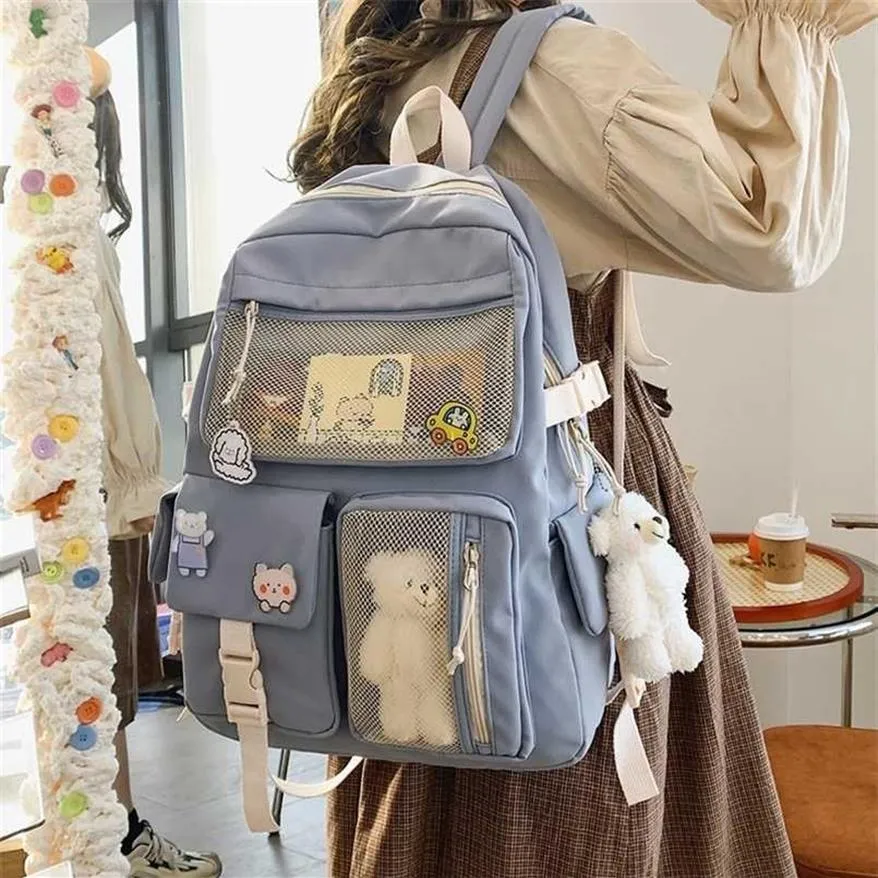 Koreańskie plecaki na dużych pojemności Kobiety Kawaii Uczniowie Preppy ITA Bag dla nastolatków dziewcząt słodkie wodoodporne torby szkolne 211026261L