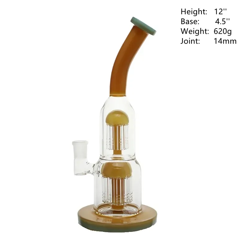 12 inch Two Layer Glass Bong Hookahs with Tree Arm Perc Water Recyler Smoking Pipes with Female 14mm Joint