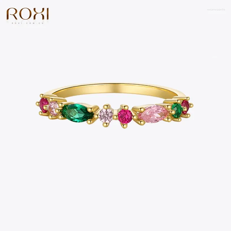 Cluster Rings Roxi Summer Colorful Crystal for Women Par Wedding 925 Sterling Silver Party Engagement Ring smycken Anillos