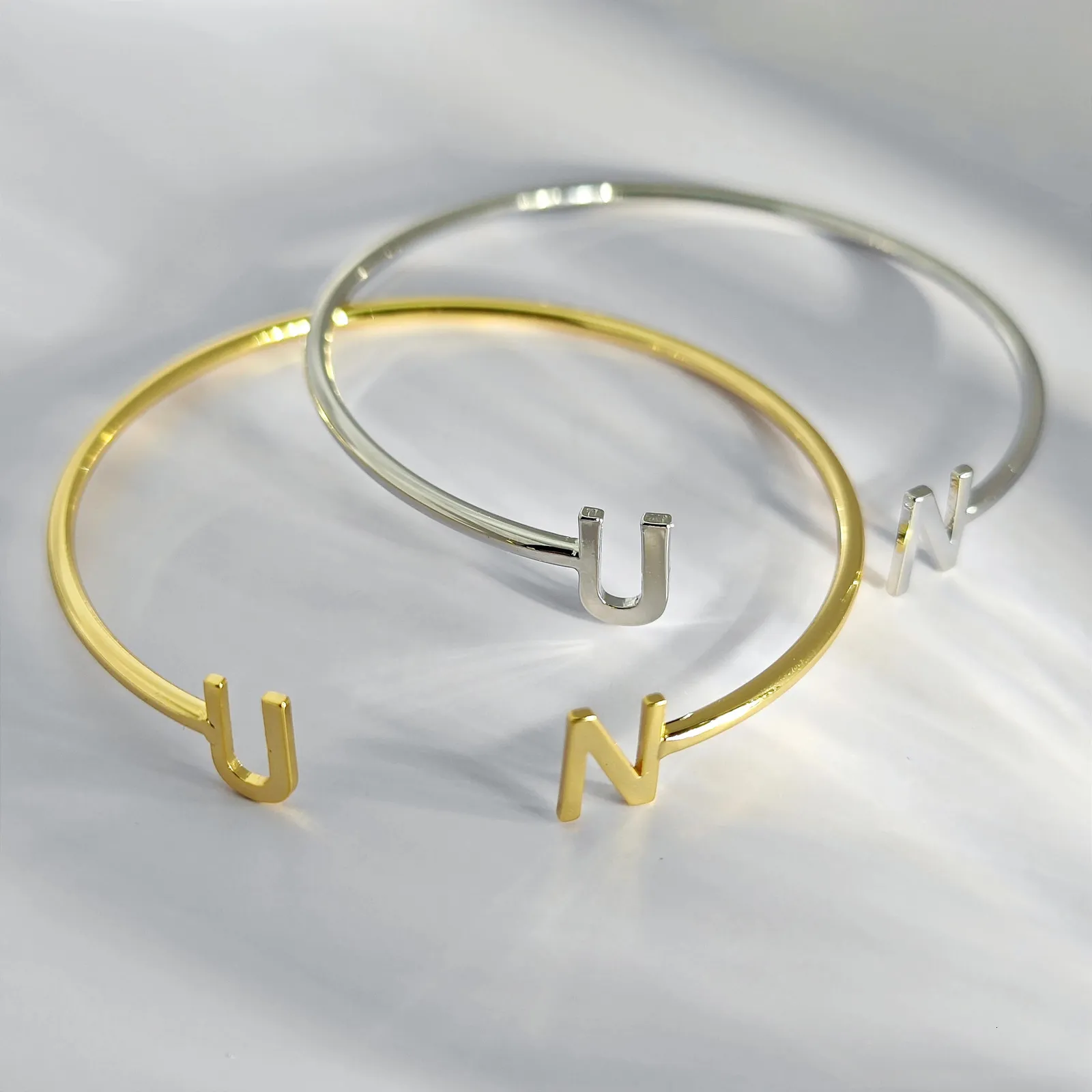 Bangle DOREMI Custom Letter Bracelet Baby bangle Plain letter Setting Initial bracelet Child Adult size for Unique Cuff Jewelry 231204