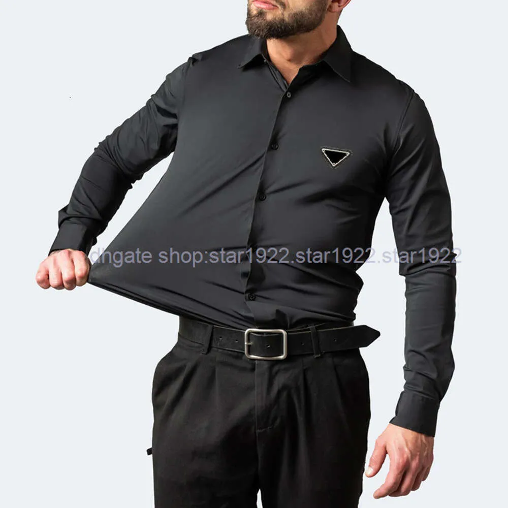 Мужские классические рубашки Деловая рубашка эластичная, облегающая посадка, универсальная всесезонная четырехсторонняя эластичная мужская рубашка с длинными рукавами, не требующая глажки, шелковистая и вертикальная на ощупь