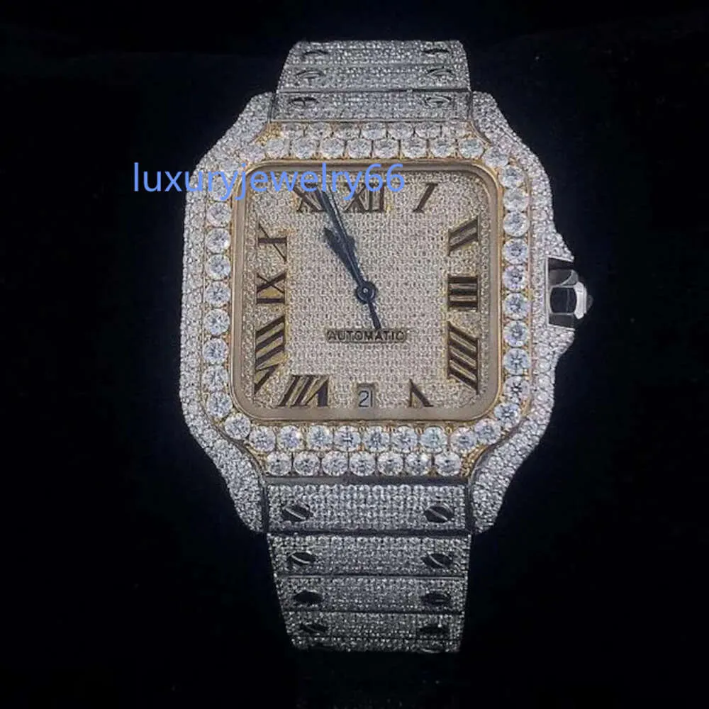 Iced Out Jewelry Diamond Watch Stainless Steel Hand Setting Bustdown VVS Moissanite Watch