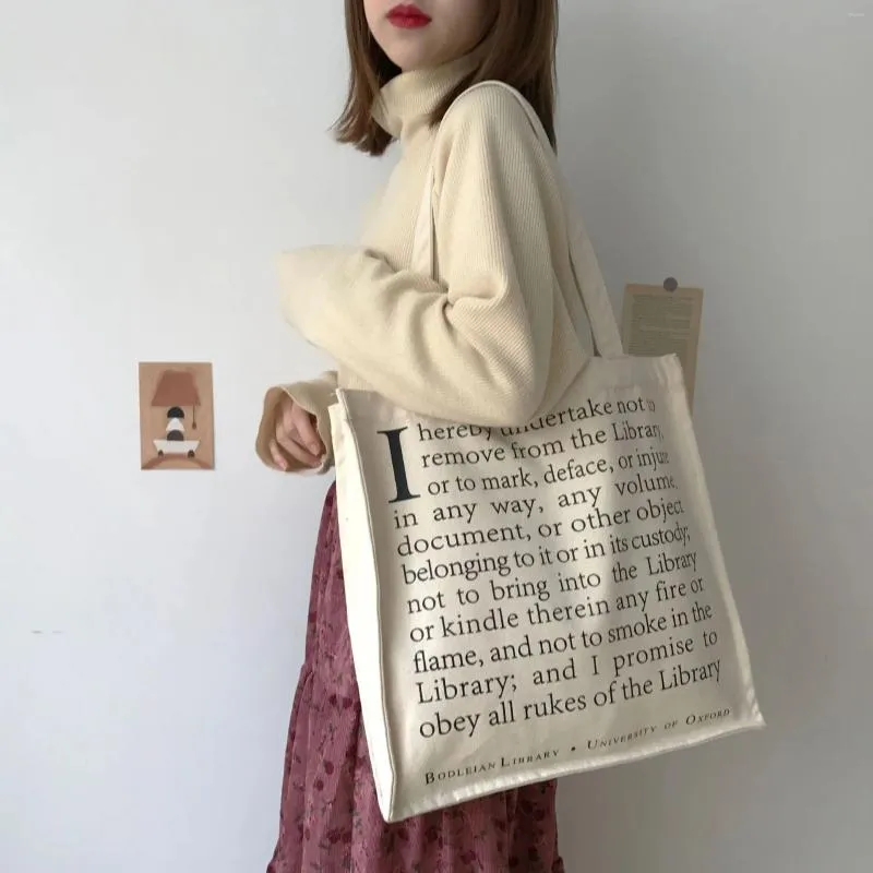 أكياس مسائية نساء قماش الكتف الكتف Bodleian Library Oxford College 'Books' Cotton Cotton Cloth Handbags Tote for Girls