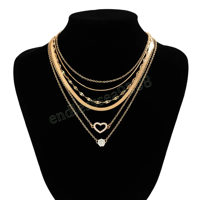 Collana a catena di serpenti multistrato vintage donne strass il cuore CHARM CHULLERI GIOKRI COLLAR COLLAGGI GIORNO