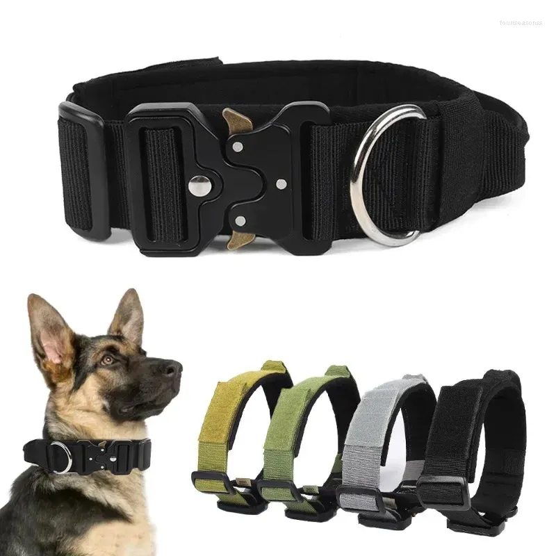 Halsbanden Honden Tactische halsband met handvat Quick Release Breakaway Verstelbare Nylon Woeste Trein Huisdierproducten Stevige ketting