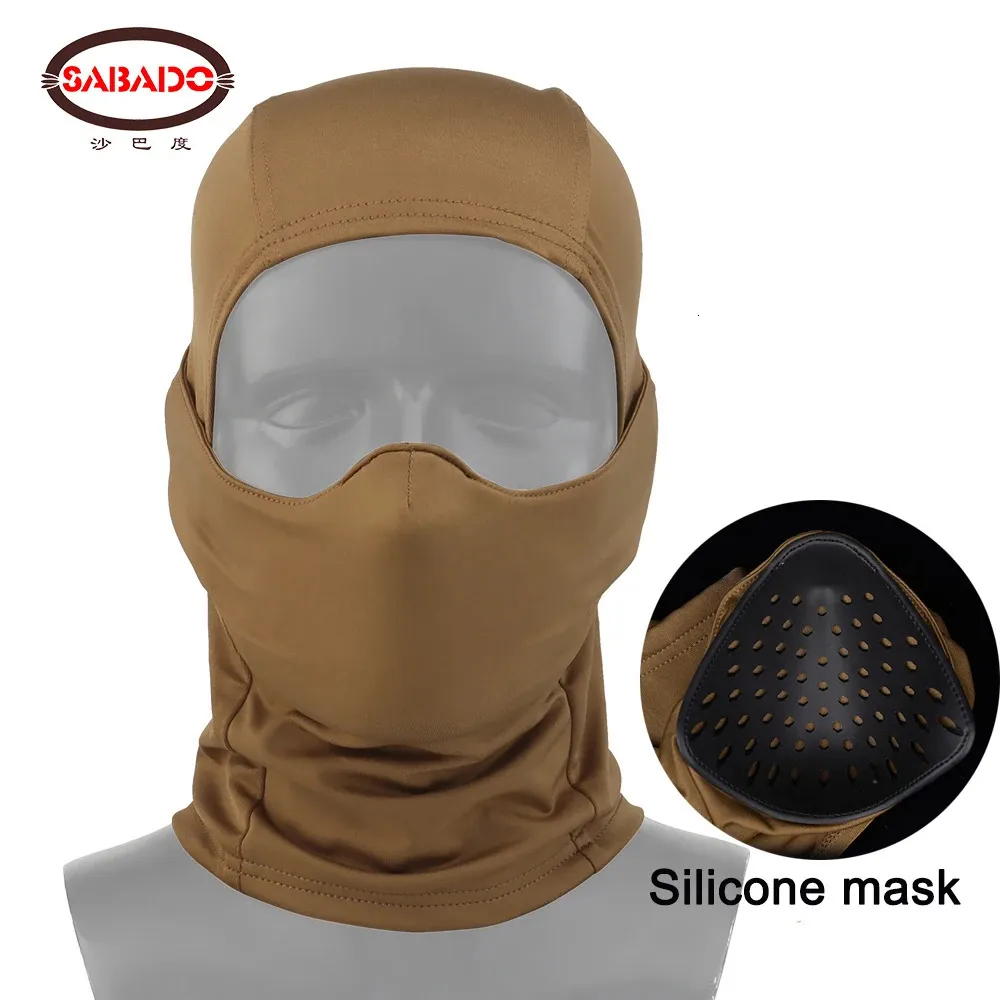 サイクリングキャップマスク戦術的なシリコンマスクヘッドフードアウトドアハーフフェイスソフト通気性ライディングウインドプルーの日焼け止めエアソフトハンティングヘッドウェア231204