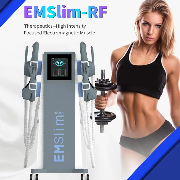 Wysoka częstotliwość stojąca maszyna do odchudzania ciała EMS + RF 4 Uchwyt do spalania tłuszczu trening mięśniowy Używanie domu sprzęt rzeźby