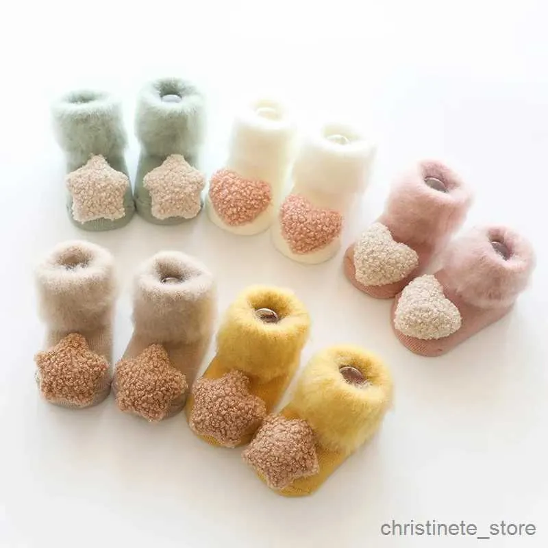 Chaussettes pour enfants coréen mignon bébé filles garçons enfant en bas âge blanc vêtements thermiques automne hiver velours peluche garder au chaud nouveau-né anti-dérapant chaussettes de sol R231204