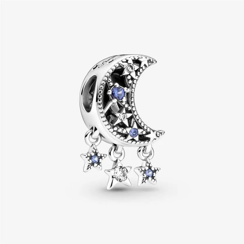 Star Crescent Moon Charms Fit Original European Charm Armband Fashion Women Wedding Engagement 925 Sterling Silver Jewelry ACCE349N