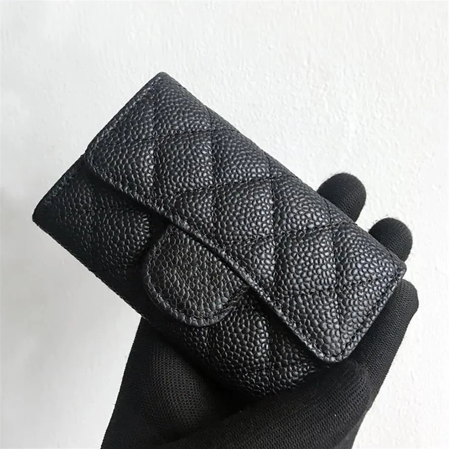 Women Coin Purse äkta läderplånbok Luxury Designer Quality Flip Short Caviar Card Holder Sheepskin Grid Mönster Nyckelfodral med 190m