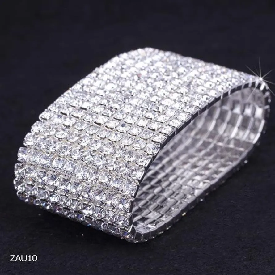 Pulseira elástica de strass branco com 10 fileiras, pulseira elástica para festa, casamento, joias de noiva ZAU10 5187k