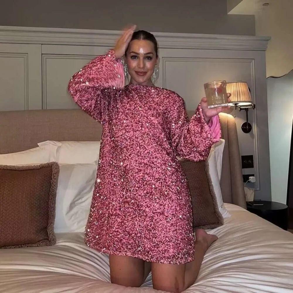 Robe de soirée à paillettes pour femmes, 3xl, col rond, manches longues, ample, grande taille, Sexy, robes de Style court pour femmes, nouvelle collection automne hiver