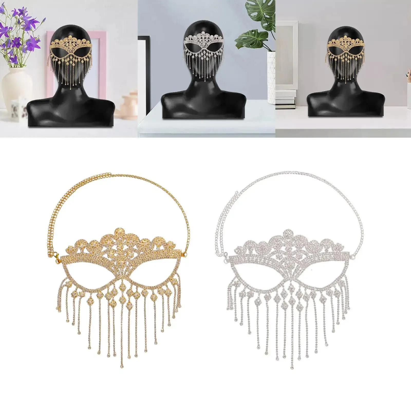 Masquerade Face Chain Tassels Headpiece Jewelry Rhinestone Adjustable