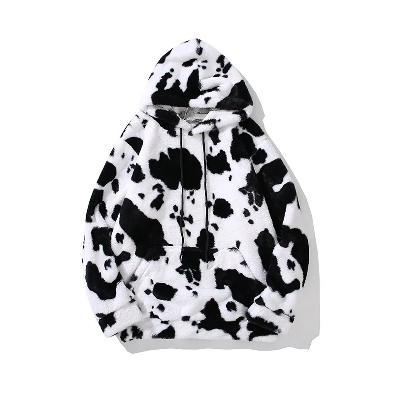 Tedsn Cow Zip Up płaszcz Kurtka Kobiety Kawaii Budie Winter Oversize Streetwear Casual Top Wool Cosplay Fashion Ubrania 220124