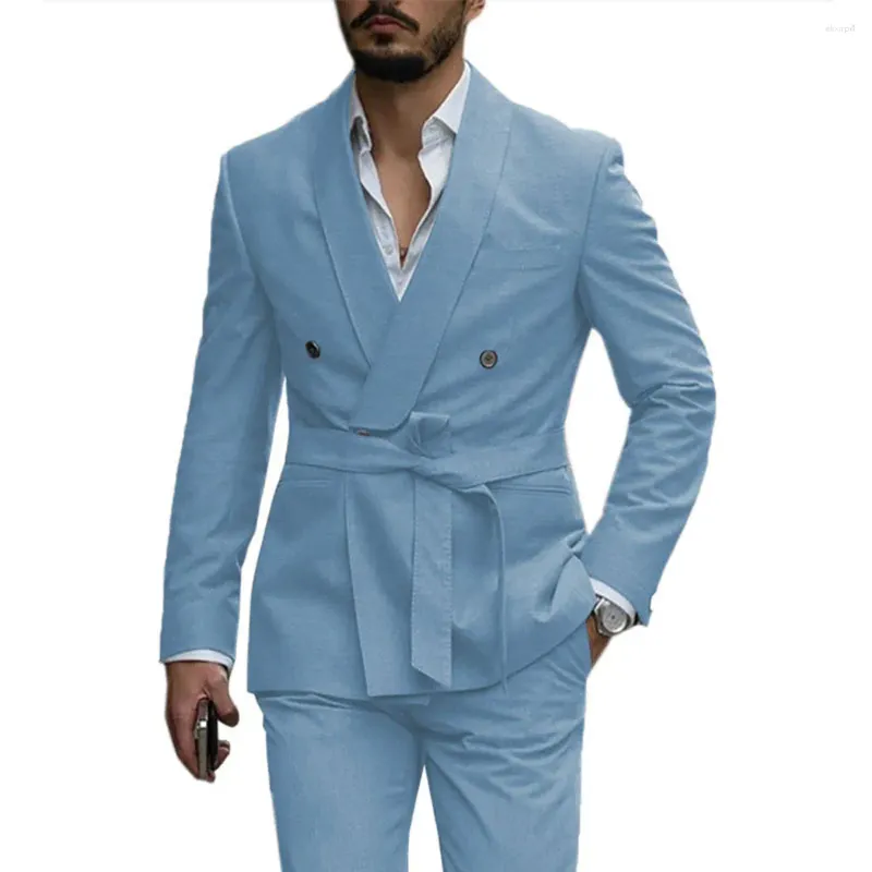 Ternos masculinos dv055 personalizar terno 2 peças cinto estilo conjunto noivo homem casual smoking para casamento (calças blazer)