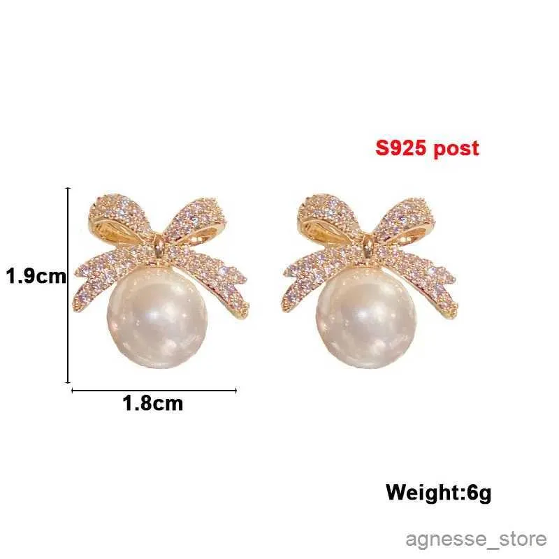 Stud Champagne Pearl Stud örhängen för kvinnor Crystal Bowknot Top Elegant Sweet Girls Small Earrings White Round Fashion Jewelry R231204