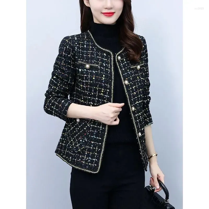 Women s Jackets 2024 Spring Autumn Jacket Middle Aged Women Fashion Coat Top Round Neck Single Breasted Casual Suit Coat Casaco Feminino