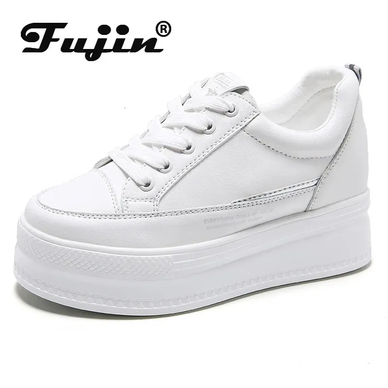 Height Increasing Shoes Fujin 7cm Microfiber Leather Women Casual Shoes White Platform Wedge Hidden Heel Shoes White Shoes Chunky Sneakers Skateboard 231204