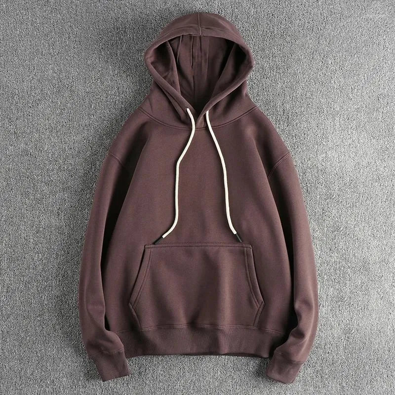 Men's Hoodies Autumn Winter American Retro Thick Velvet Kangaroo Pocket Hooded Fashion Loose Casual Pullover Sweatershirts