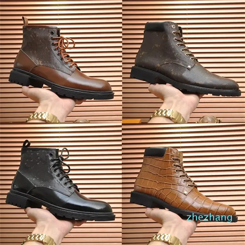 Designer män stövlar cowskin martin stövlar utomhus tjock botten mitten av längden låga häl spetsar upp runda tår mens skor storlek 38-45