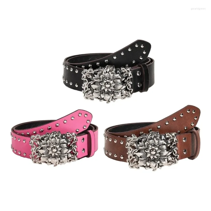 Ceintures Mode Filles Femmes Ceinture avec boucle florale sculptée Ceinture Harajuku D46A