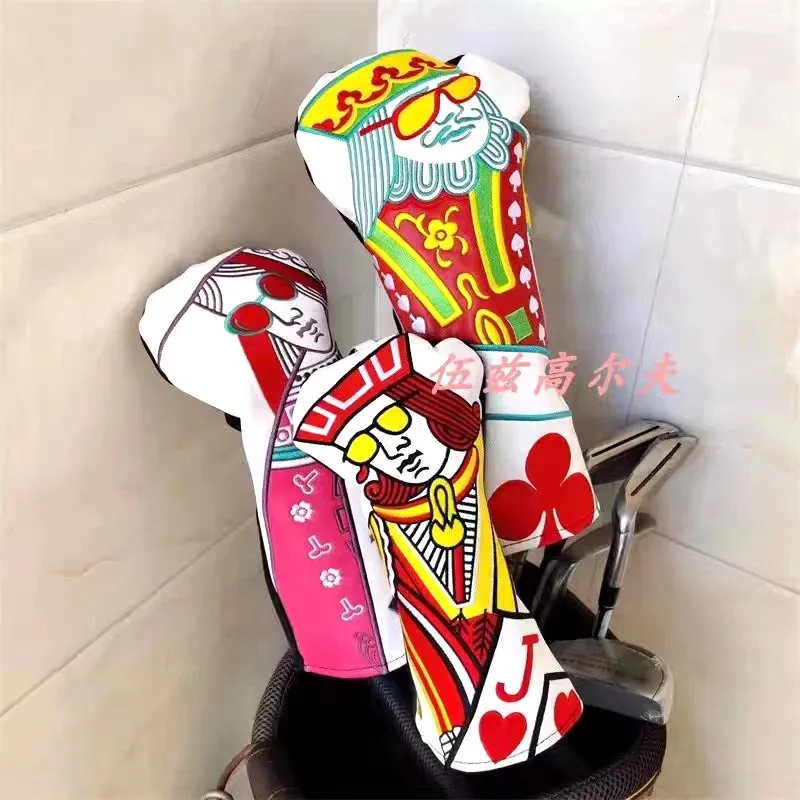 Autres produits de golf Couvre-chefs en bois imperméables en cuir King et Queen Knight Poker Head Covers Driver 1 3 UT Protection 231204