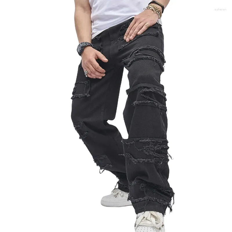 Jeans pour hommes Hommes Ripped Distressed Détruit Slim Fit Straight Leg Denim Pantalon Streetwear Vêtements