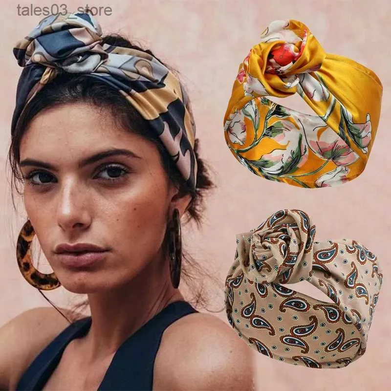 Hoofddeksels Haaraccessoires Nieuwe Bloemenprint Elastiek Bandana Draadhoofdband Geknoopte Sjaal Vintage Tuan Verstelbare Multi Use Hoofdtooi Haaraccessoires Q231204