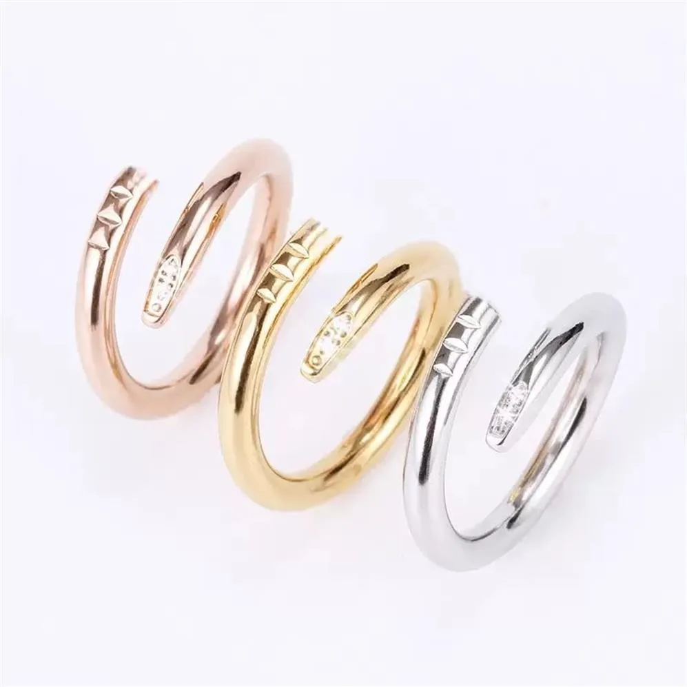 Band Nail Rings Love Ring Designer Jewelry Titanium Steel Rose Gold Silver Diamond Cz Size Fashion Classic Simple Wedding Engageme340L