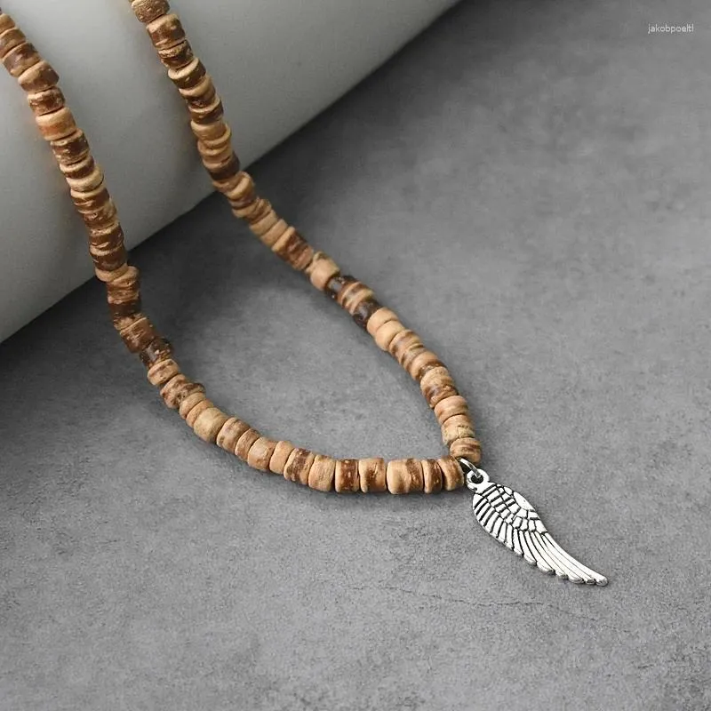Ожерелья с подвесками, винтажное богемное ожерелье с перьями и крыльями серфера для мужчин, простые этнические этнические украшения из скорлупы кокоса, ювелирные изделия из бисера