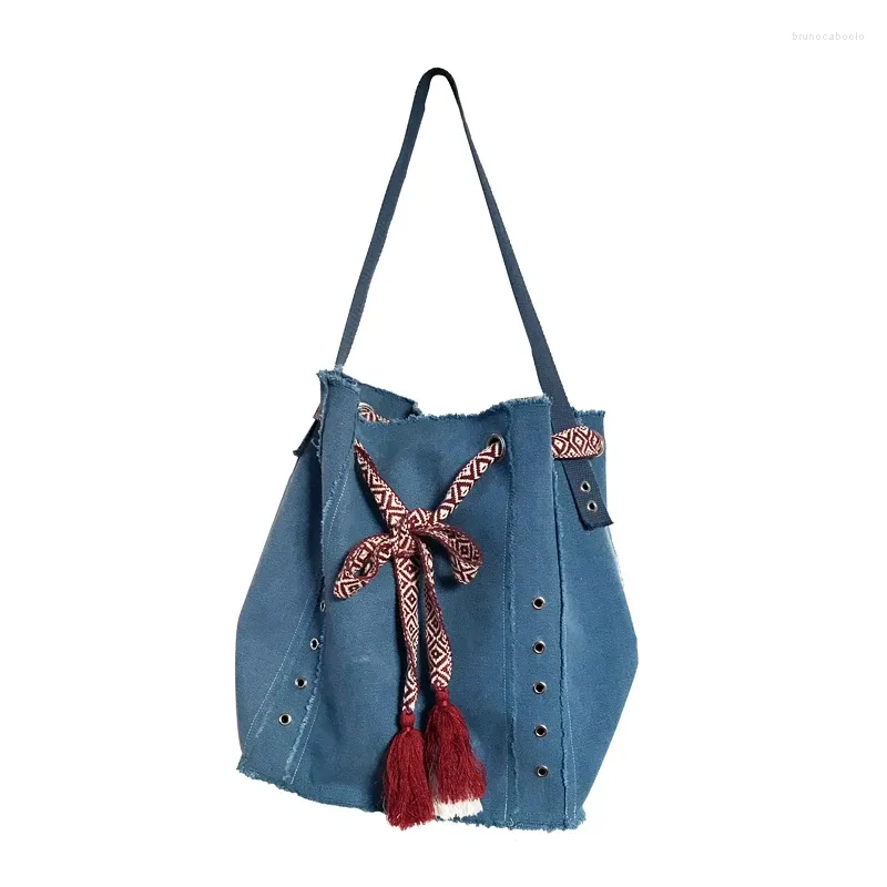 Sacs de soirée 2023 Denim Toile Cordon Seau Épaule Sac Femme Shoppers Grande Capacité Sac À Main Casual Simple Mode