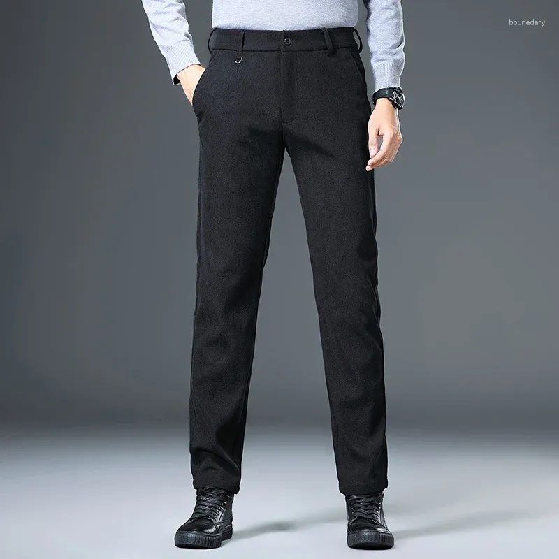 Men's Pants Autumn Winter Solid High Waisted Button Zipper Pockets Casual Wide Leg Vacation Trousers Fashion Loose Office Lady