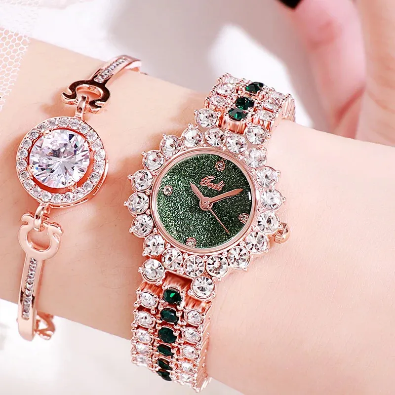 Zegarki damskie 15 kolorów Women Rhinestones Watches Bransoletka Montre Na ręka - F- WETWARZY WEWNĘTOŚCI RELOGIO FEMININO Prezent dla dziewcząt 231204