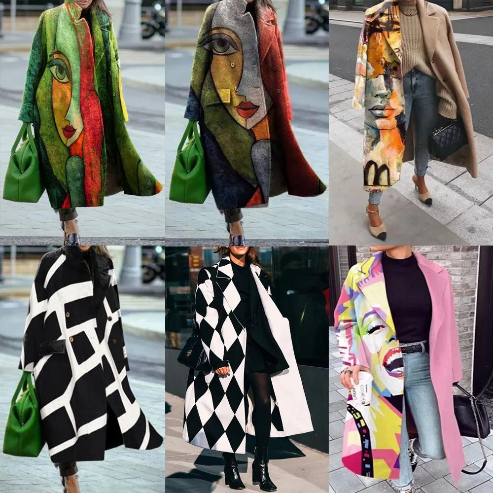 Nieuwste collectie: damestrenchcoat met bedrukte wol voor herfst 2023