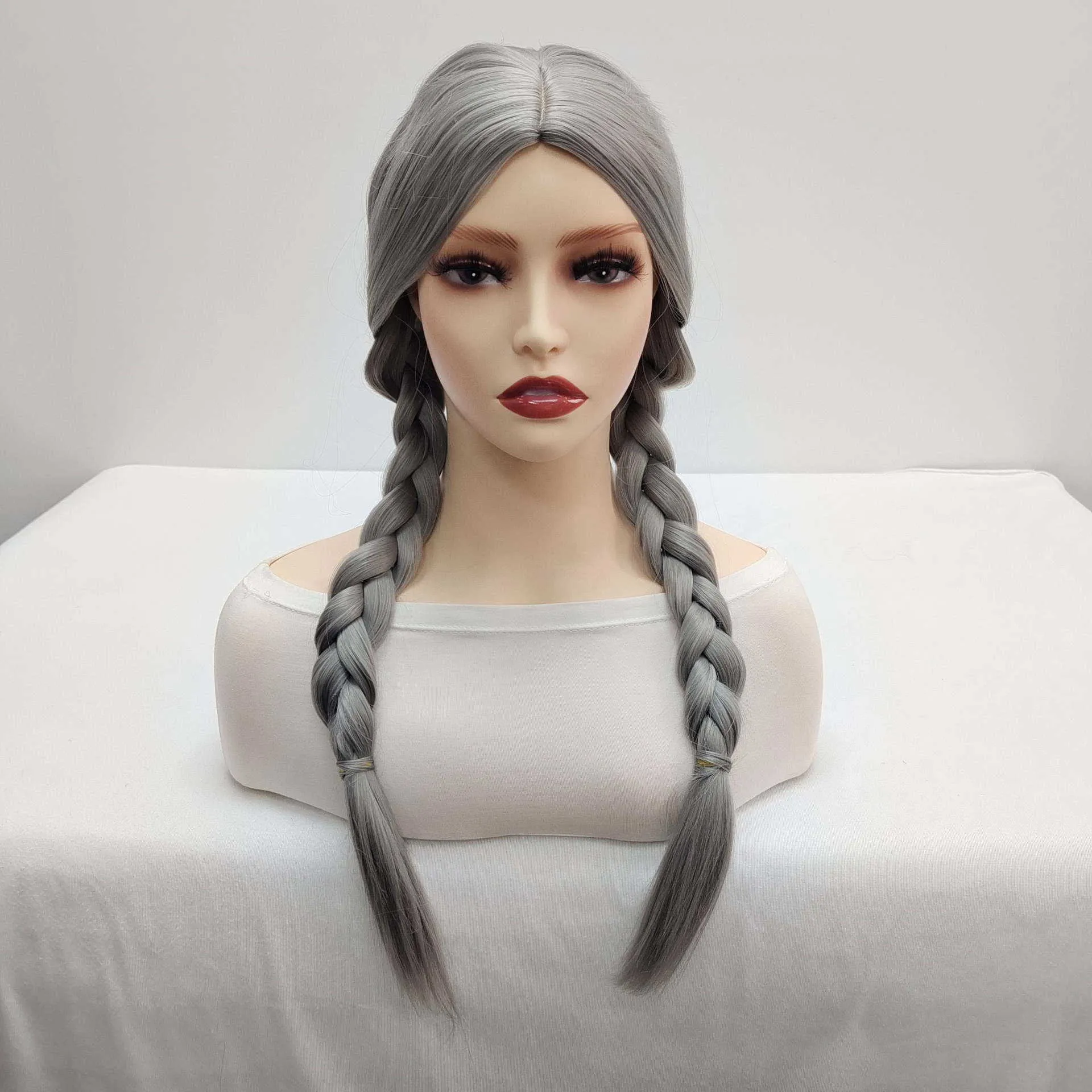 Wind Double fried dough twist Braid Girl's Wig Trend Versatile Grey Wig Head Cover Han Style Wig Cover