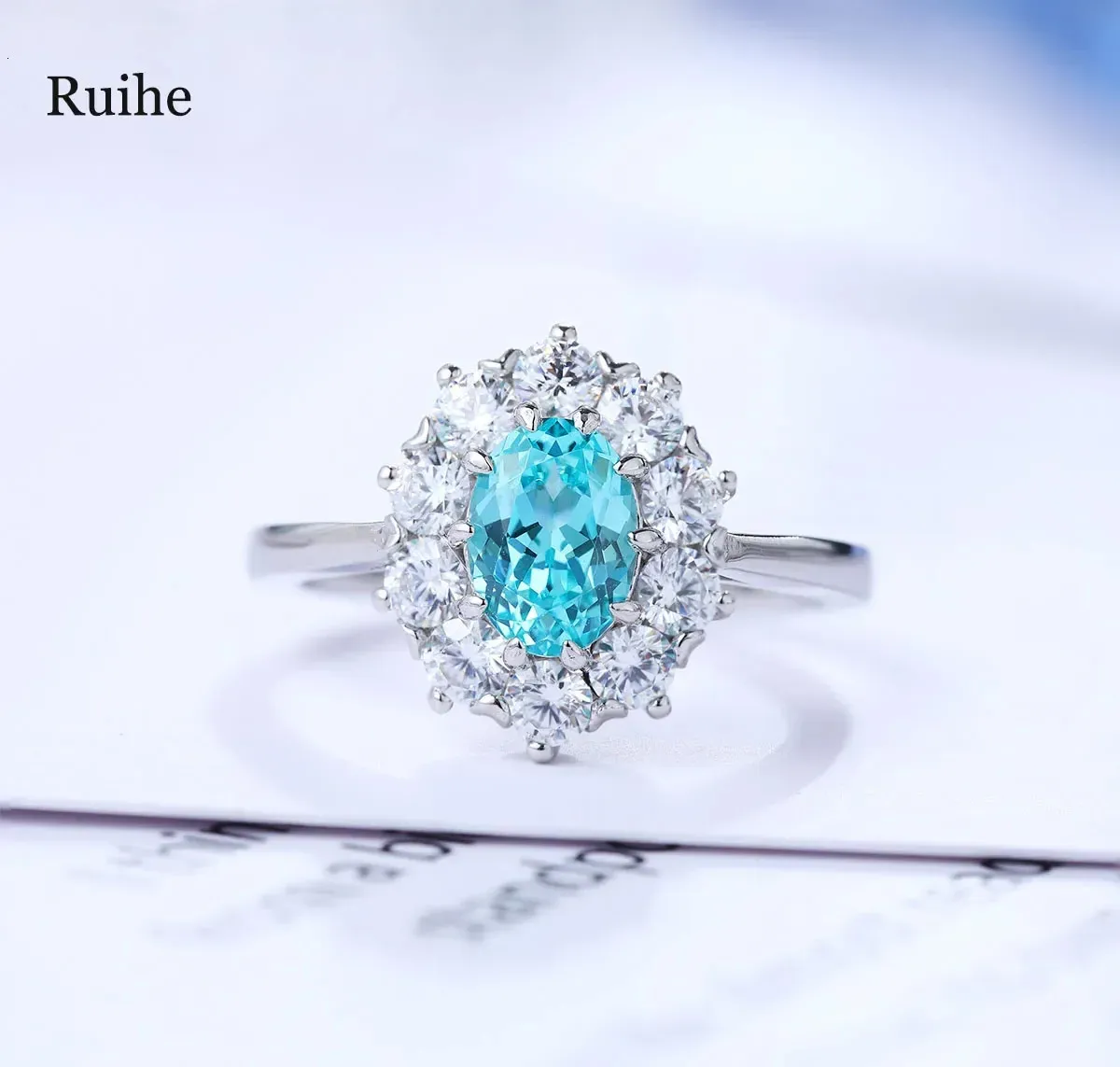 Bröllopsringar vintage 925 silver 1.38 karat paraiba labb odlad ädelsten damer mode smycken grossist kvinnor ringar personifierade 231204