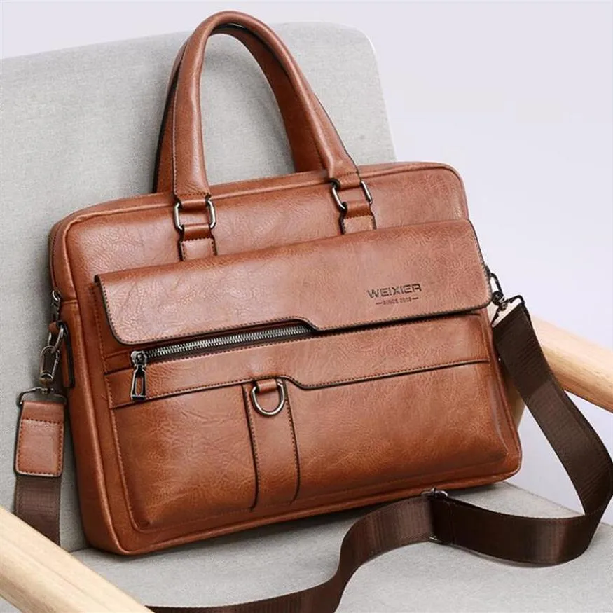 Aktetassen Luxe Tas Merk Mannen Aktetas Mode Handtas Schouder Kwaliteit PU Lederen Kantoortassen Voor 14 Inch Laptop BagBriefcases301w