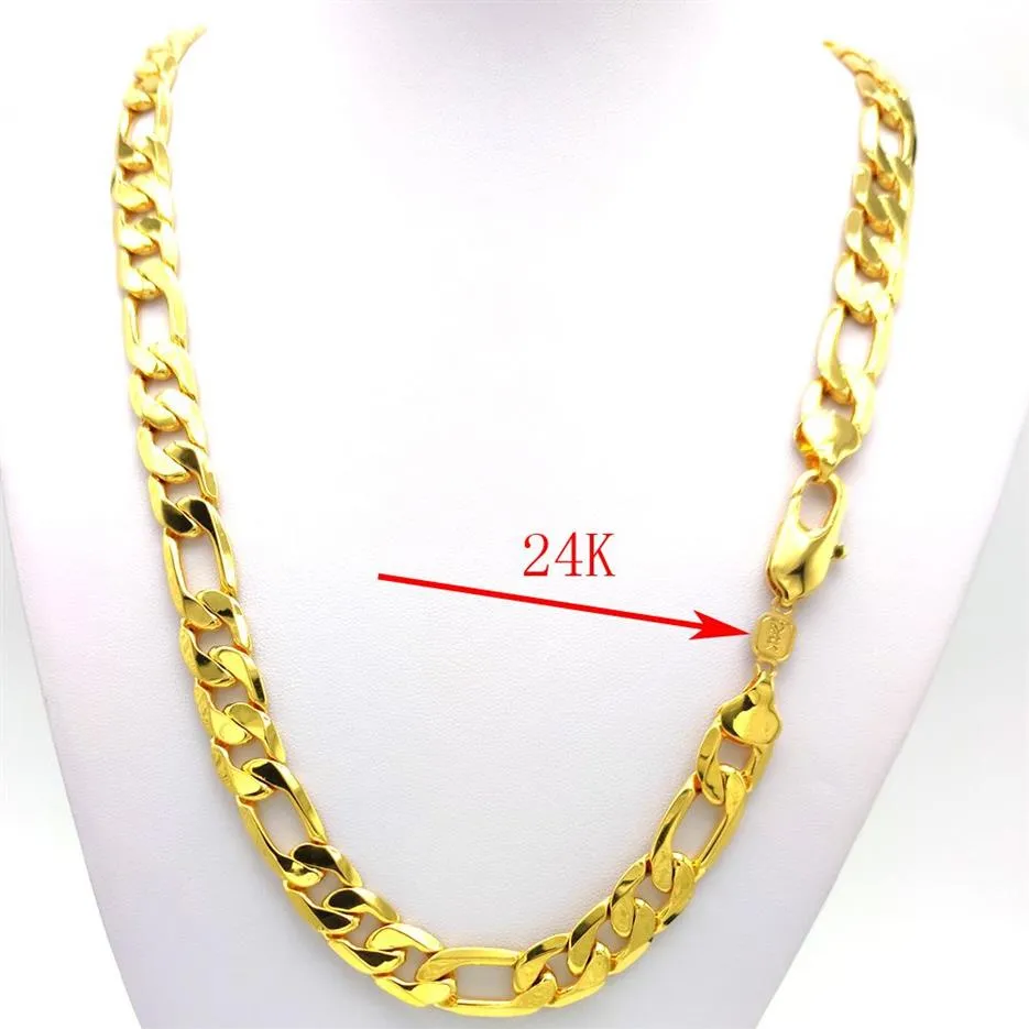 Nya halsband män kedja tung 12mm stamper 24k guld autentisk finish miami kubansk länk ovillkorlig livslängdsersättning277d