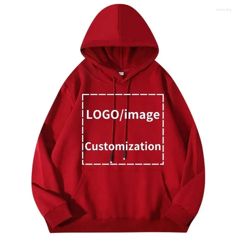 Men's Hoodies Solid Color Casual Custom Men Women Customization Logo Print Sweatshirts Streetwear For Teenager Long Sleeve Cap Tops