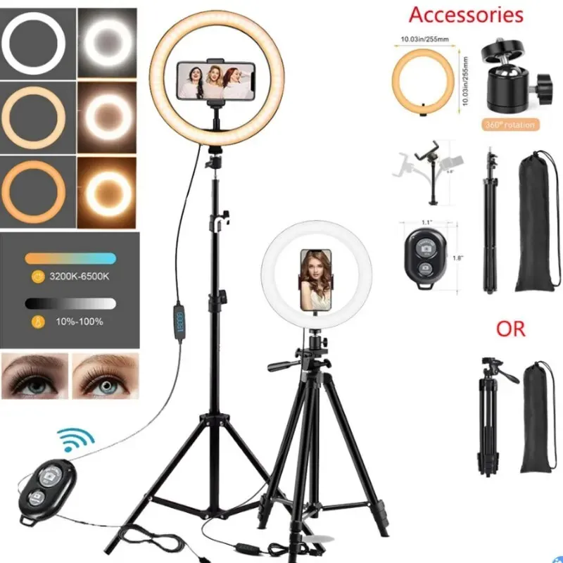 Led Yüzük Işık Fotoğrafçılığı Işık Selfie Lamba İle Tipodlu Telefon Stand Tutucu Fotoğraf Lambası Ringlight Canlı Video Akışı İçin