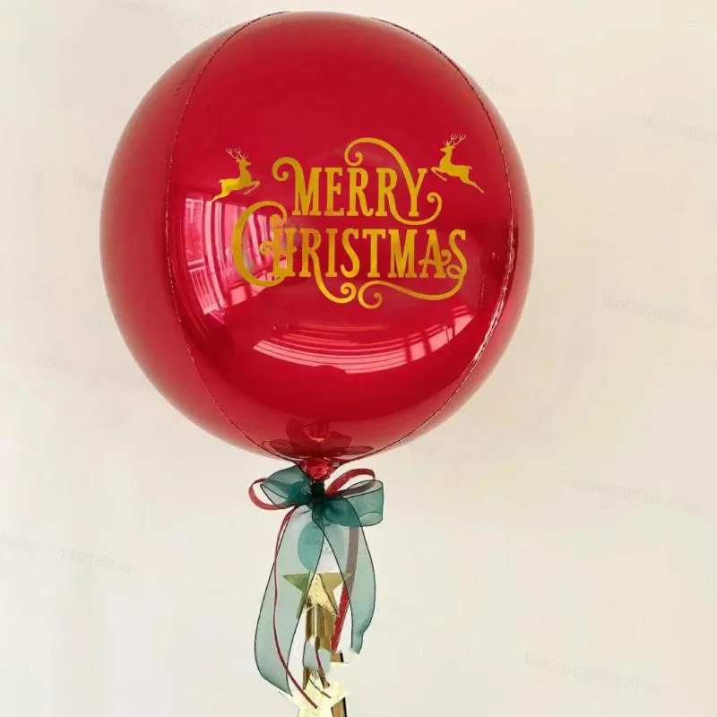 Fournitures de fête 1 ensemble de ballons ronds rouges 4D en aluminium avec joyeux autocollants personnalisés pour les décorations de l'année de noël 2024