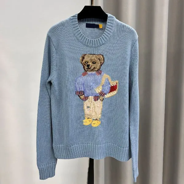 Designer malhas malhas urso suéter pólover bordado de bordado de malha de malha